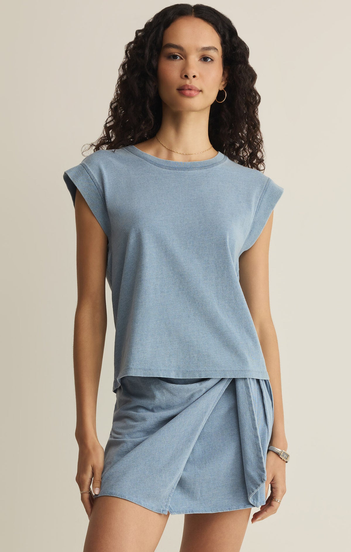 Z SUPPLY Camino Cotton Jersey Denim Tee ocean air indigo