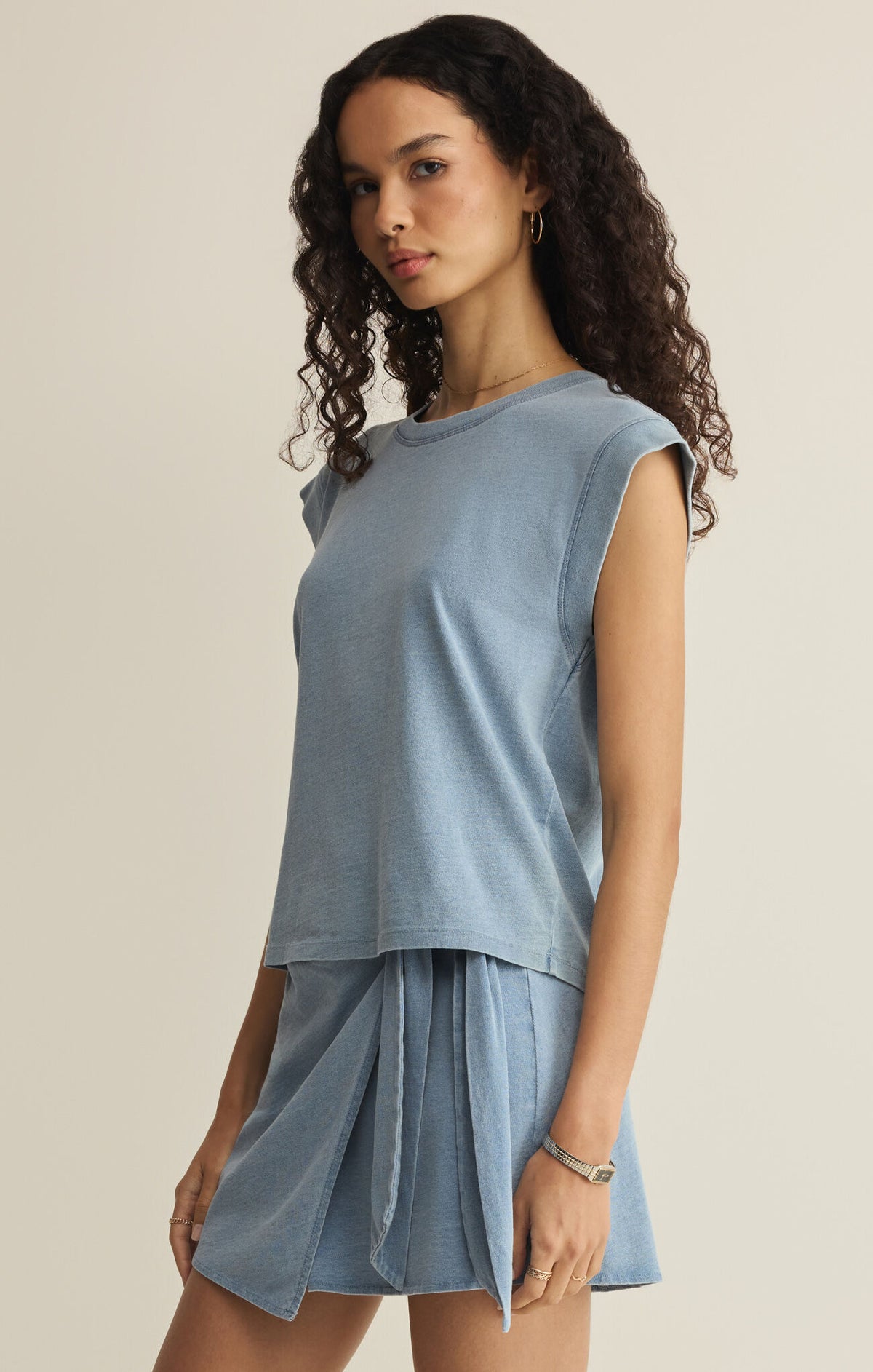 Z SUPPLY Camino Cotton Jersey Denim Tee ocean air indigo