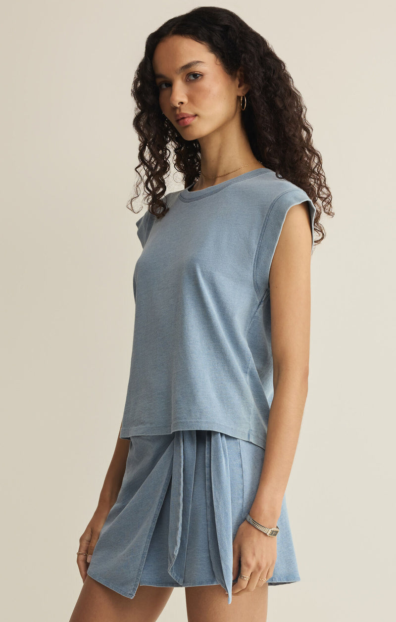 Z SUPPLY Camino Cotton Jersey Denim Tee ocean air indigo
