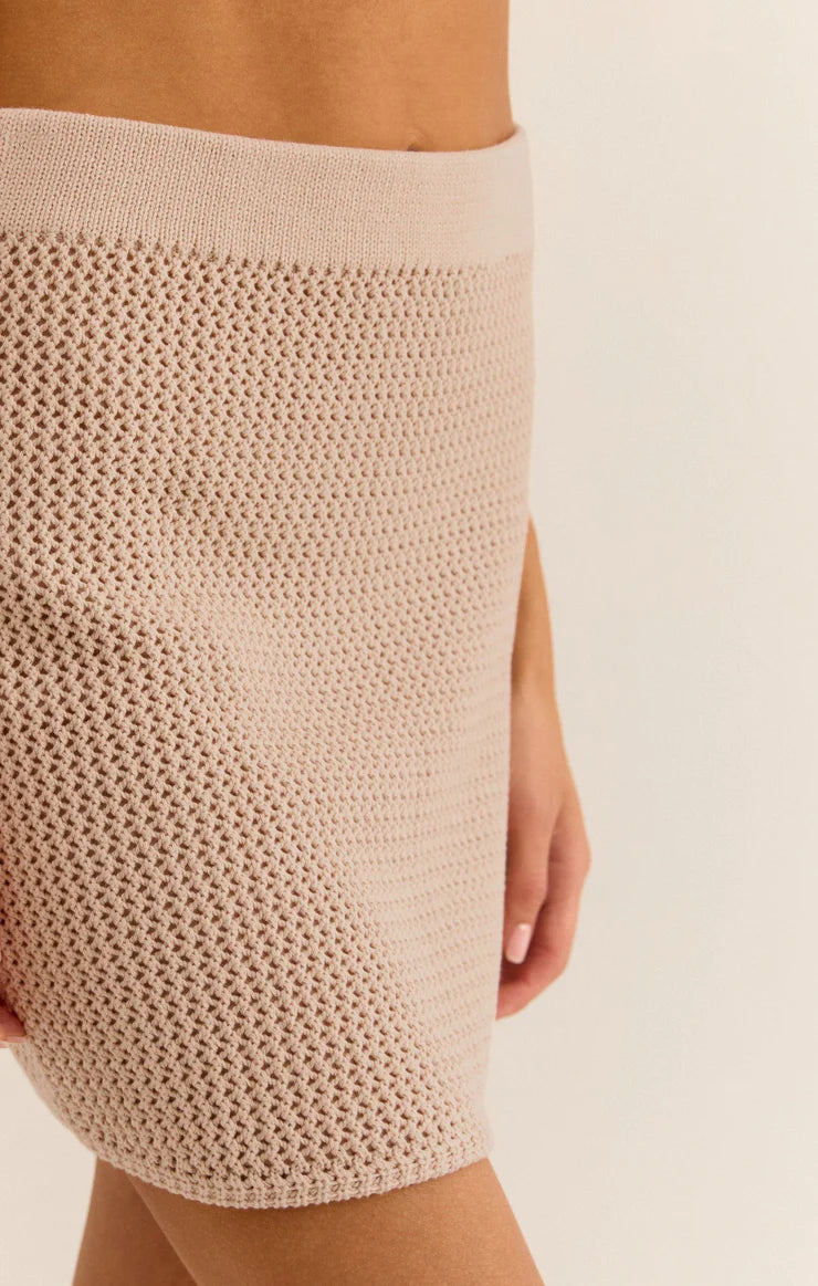 z supply carlita crochet mini skirt in natural-front detail view