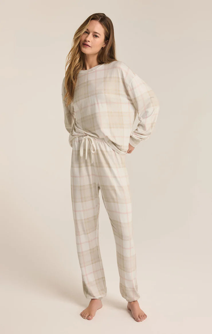 Z SUPPLY Cozy Plaid PJ Set in sea salt-front