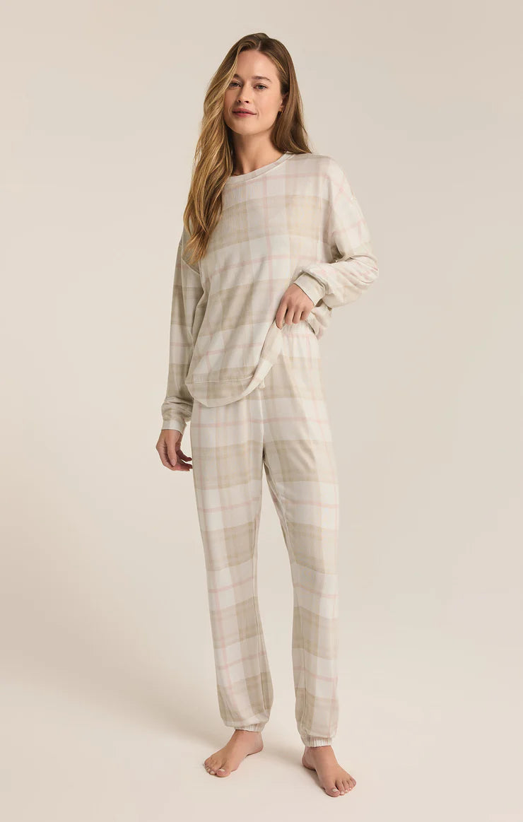 Z SUPPLY Cozy Plaid PJ Set in sea salt-front