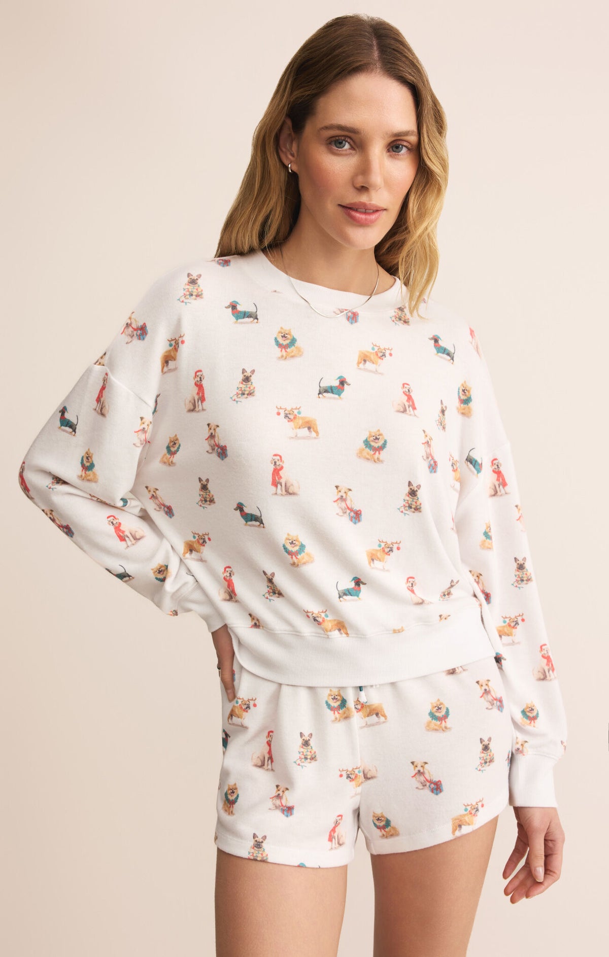 Z SUPPLY Cozy Up Pup Long Sleeve Top  white