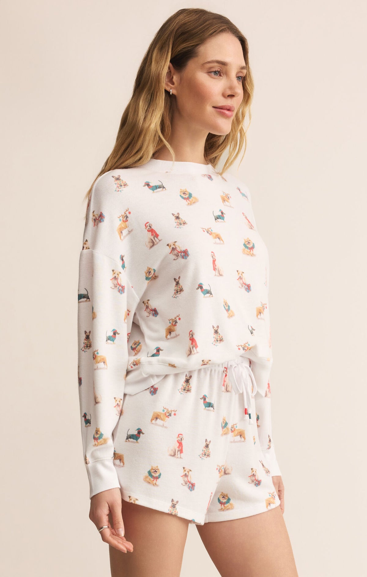 Z SUPPLY Cozy Up Pup Long Sleeve Top  white