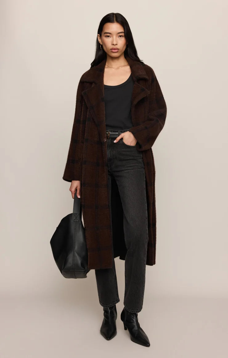 Z SUPPLY Crosby Plaid Cocoon Coat dark chocolate