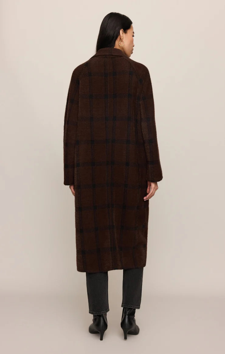 Z SUPPLY Crosby Plaid Cocoon Coat dark chocolate