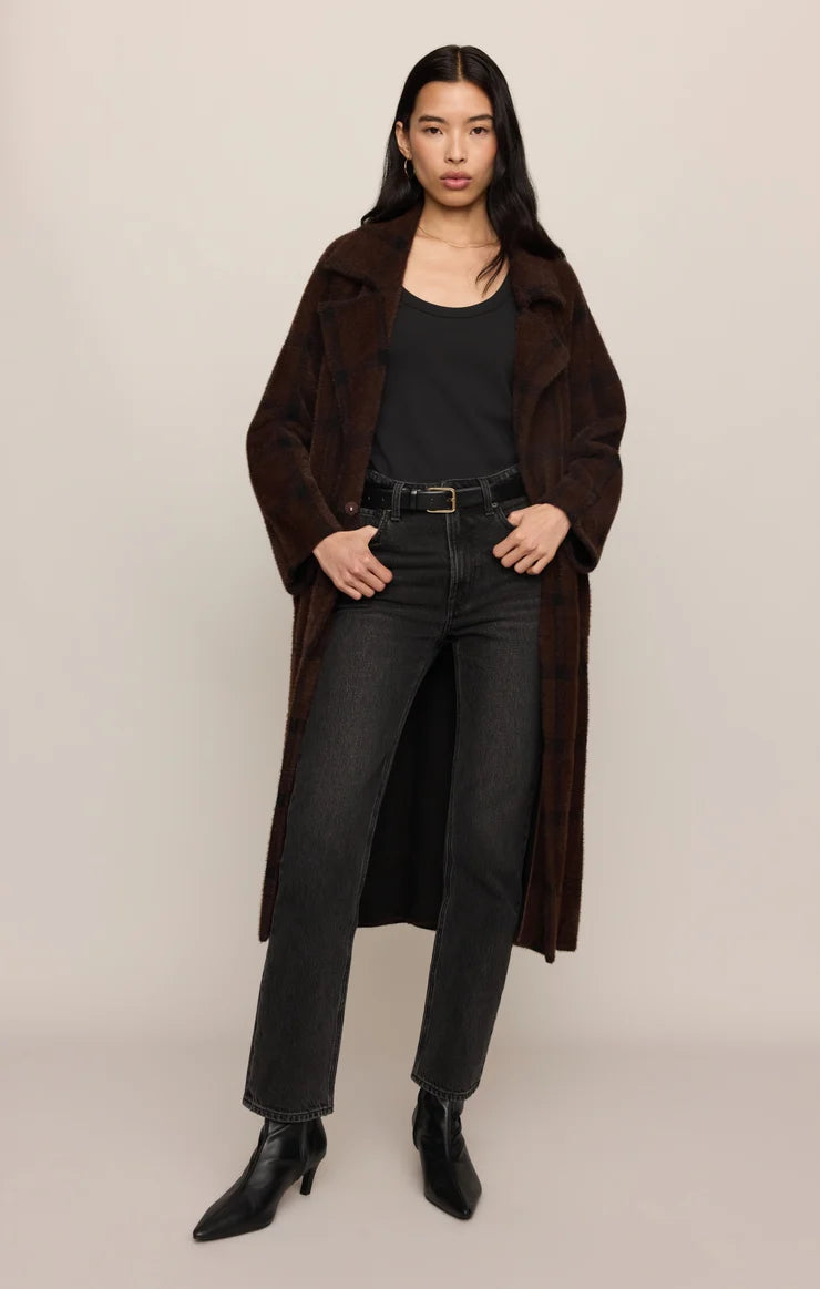 Z SUPPLY Crosby Plaid Cocoon Coat dark chocolate