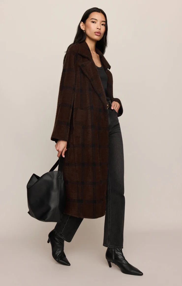 Z SUPPLY Crosby Plaid Cocoon Coat dark chocolate