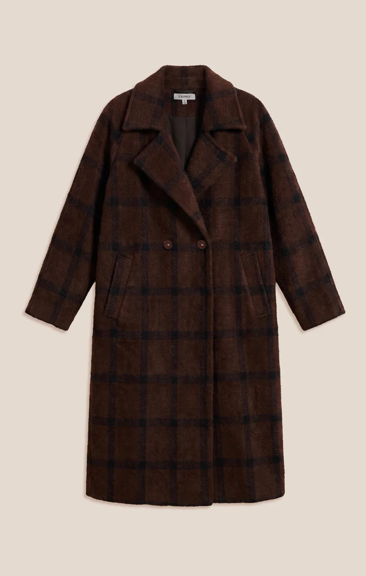 Z SUPPLY Crosby Plaid Cocoon Coat dark chocolate