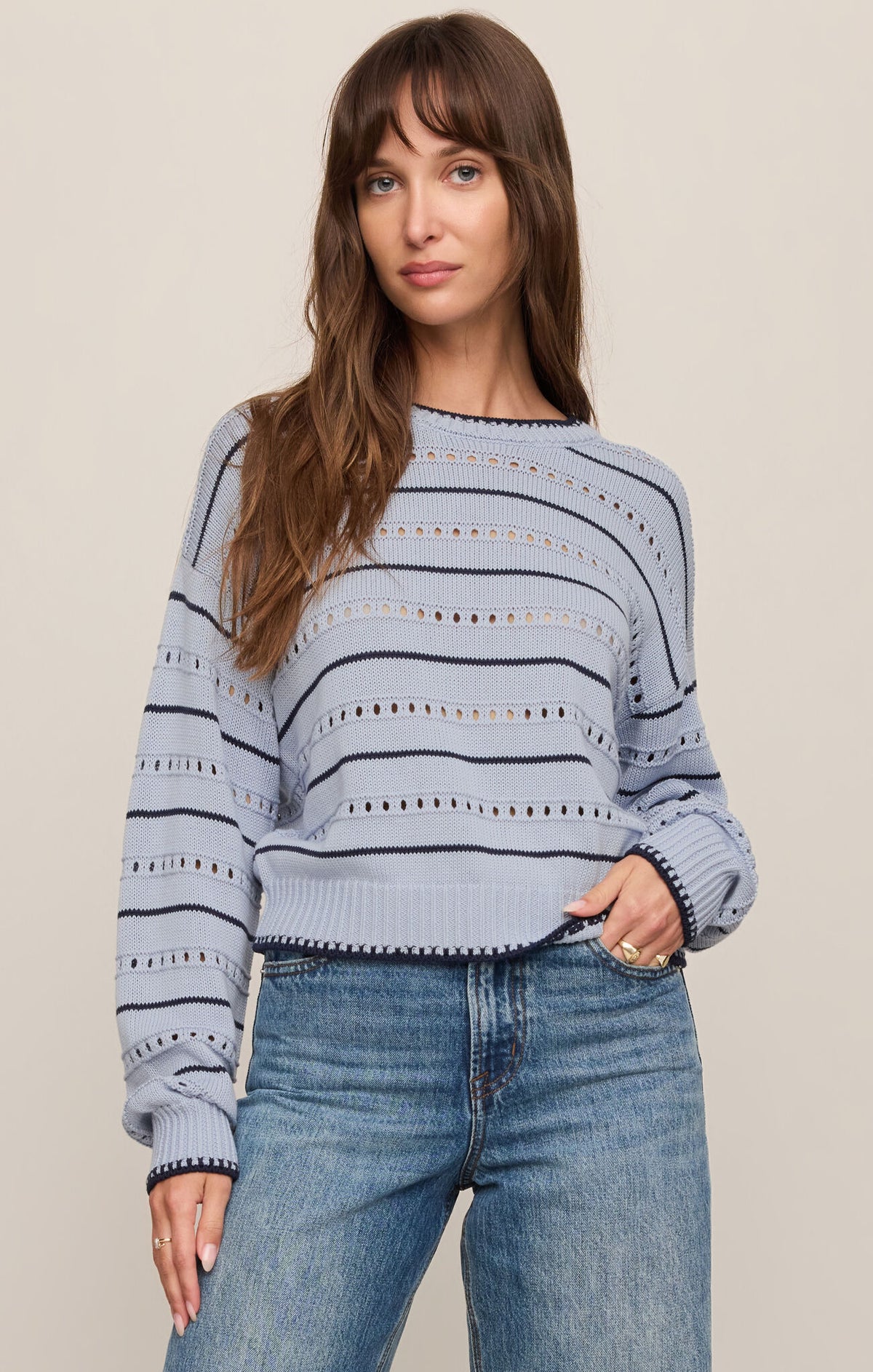 Z SUPPLY Darby Stripe Pointelle Sweater skyline 