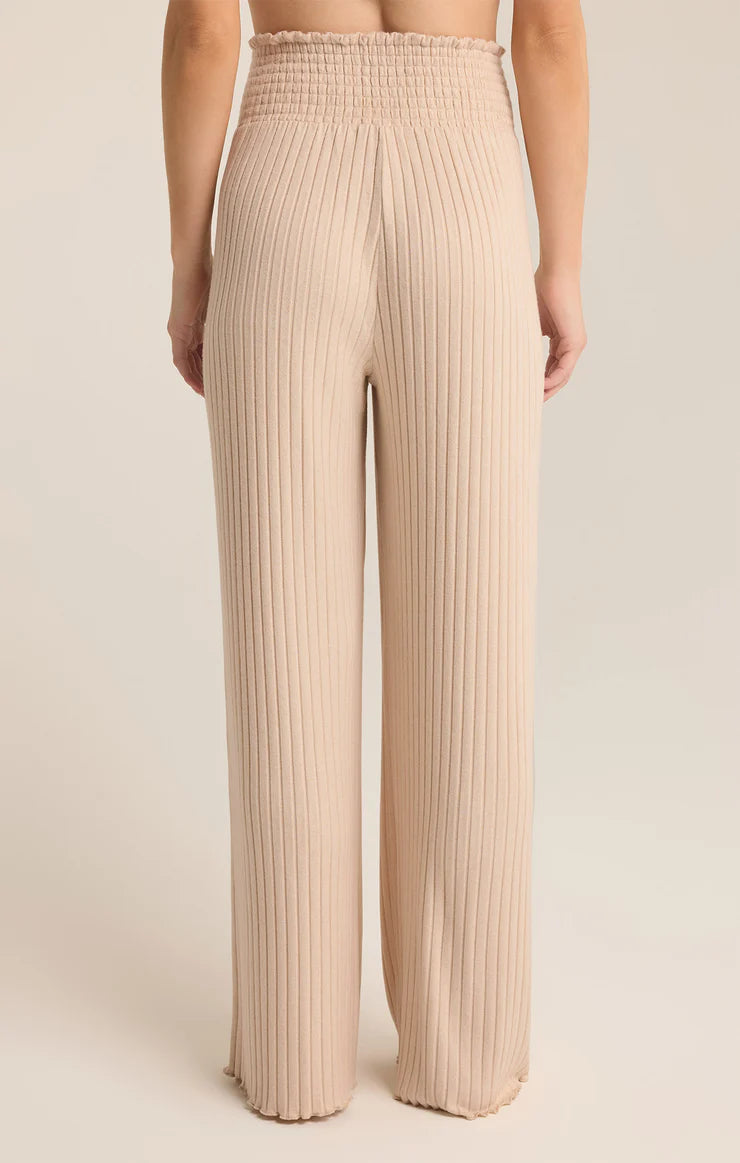 Z SUPPLY Dawn Smocked Rib Pant in oatmeal heather-back