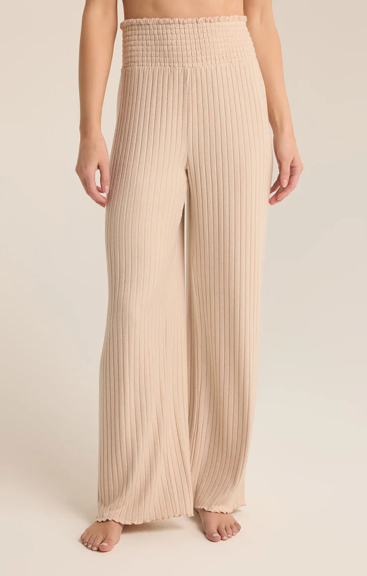 Z SUPPLY Dawn Smocked Rib Pant in oatmeal heather-front