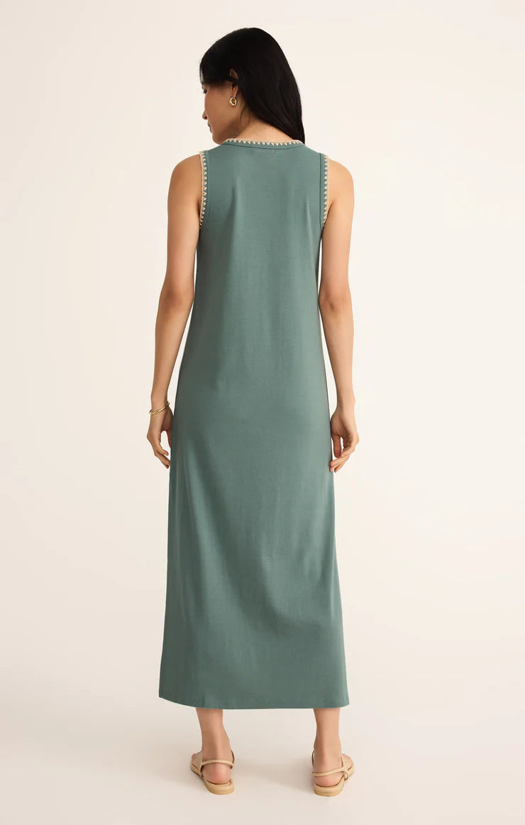 Z SUPPLY Delamer Whipstitch Rib Midi Dress in sea pine 