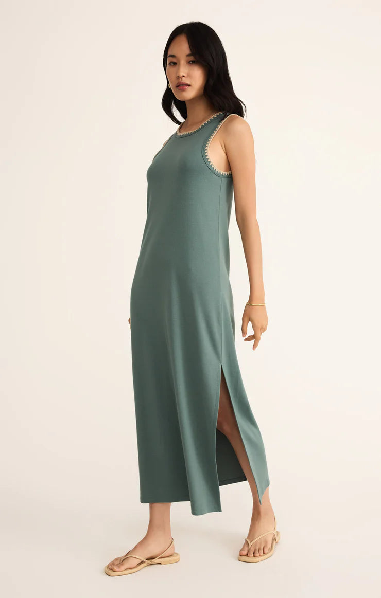 Z SUPPLY Delamer Whipstitch Rib Midi Dress in sea pine 
