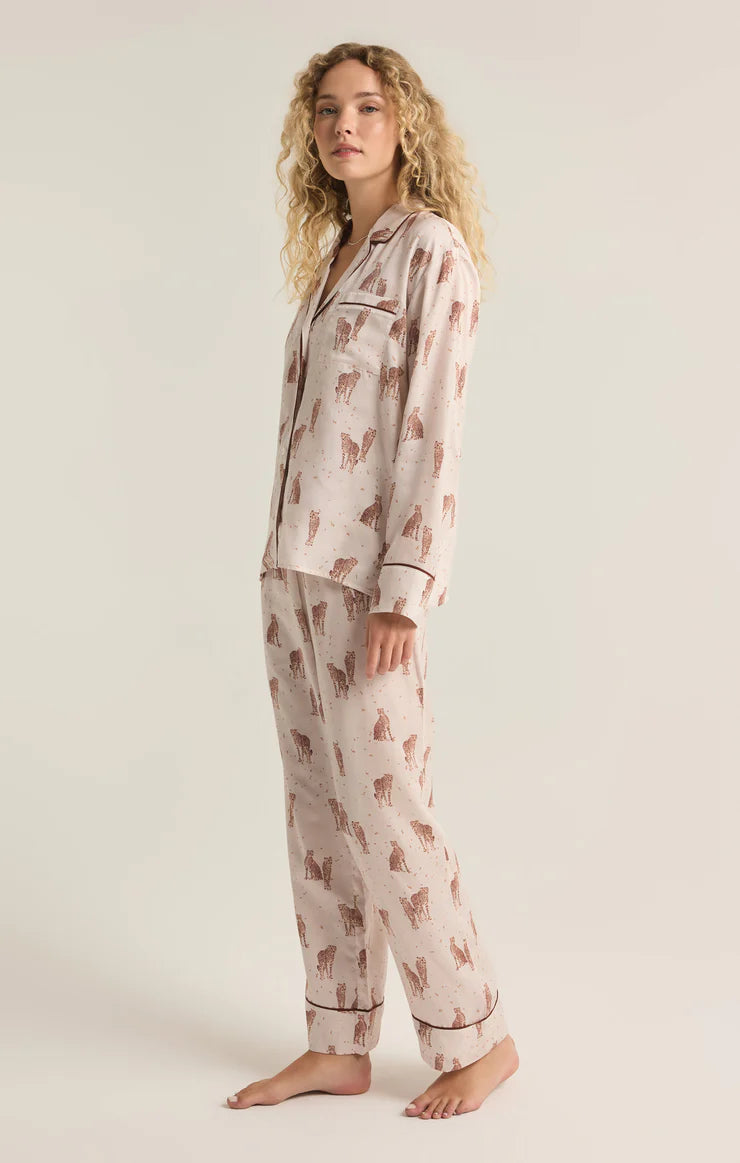 Z SUPPLY Dreamer Cheetah PJ Set in sea salt-side