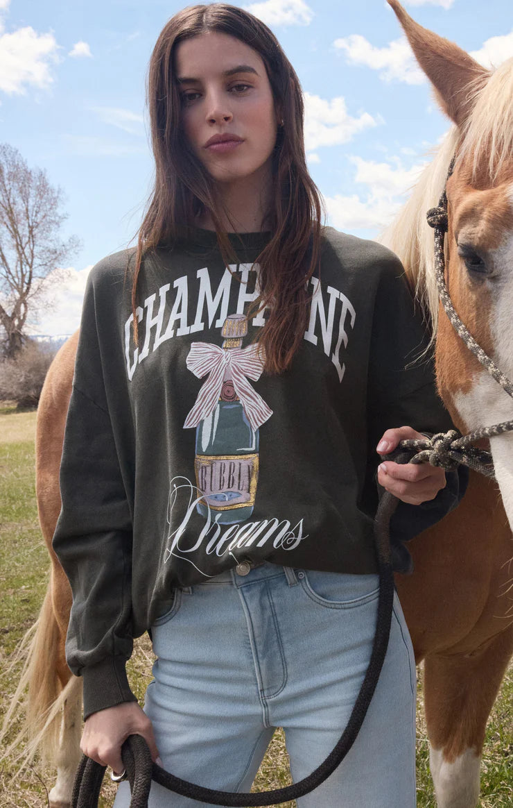 Z SUPPLY Dreams Sunday Sweatshirt in black sand-front