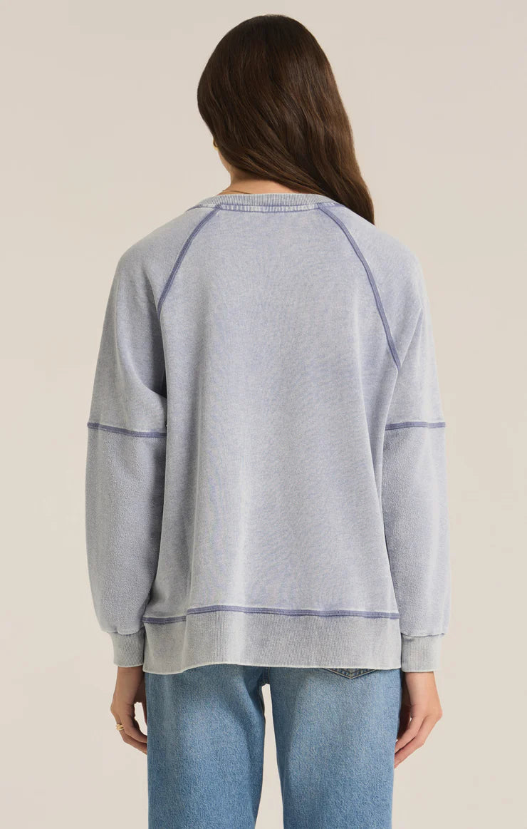 Z SUPPLY Easy V-Neck Knit Denim Sweatshirt in washed indigo-back