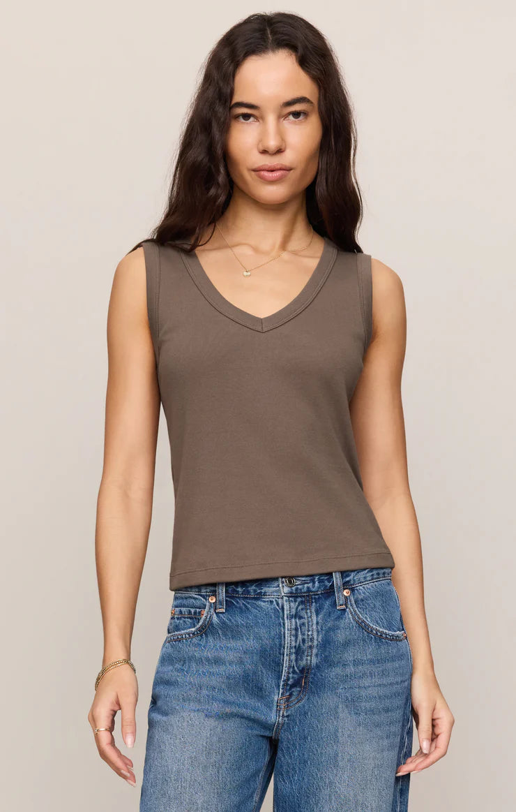 Z SUPPLY Ellie Rib V-Neck Tank pebble coast