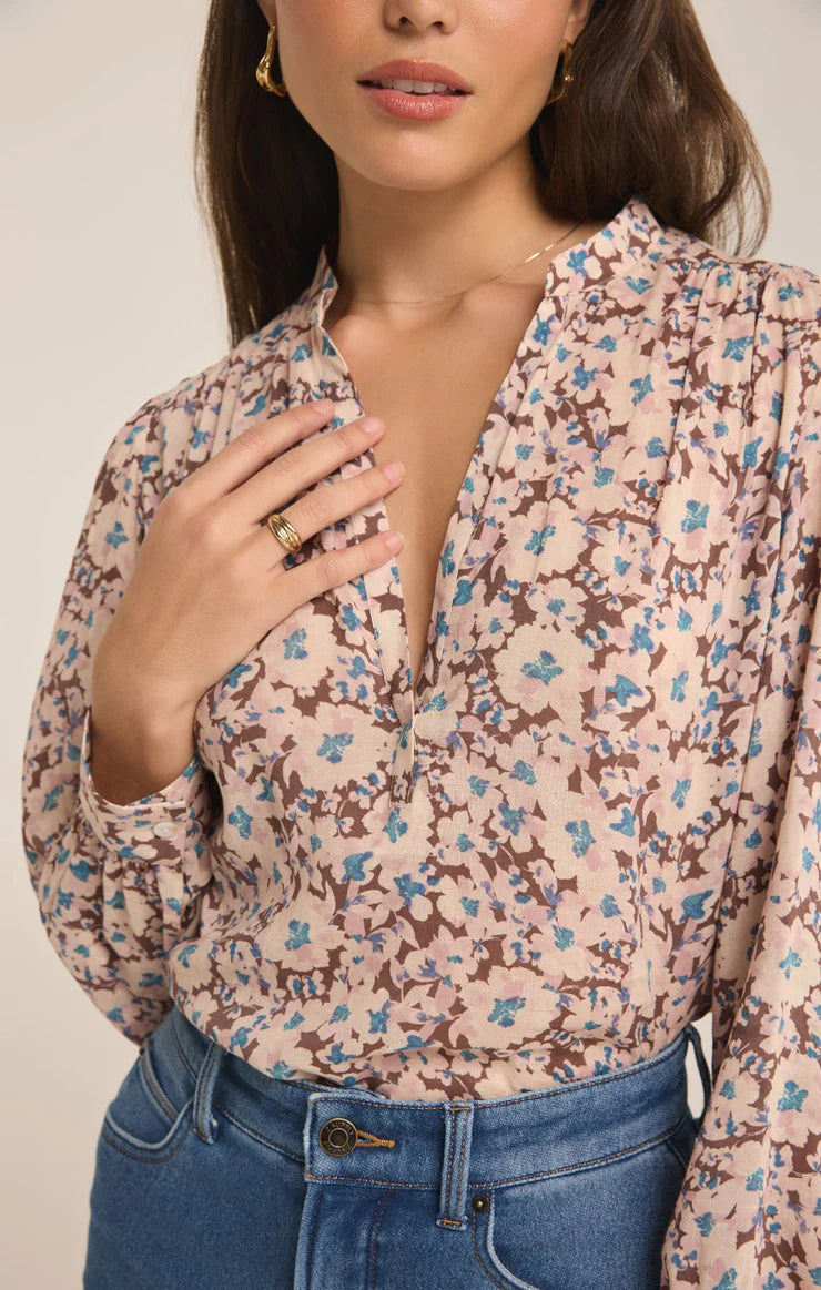 z supply esme la az floral blouse in latte-front