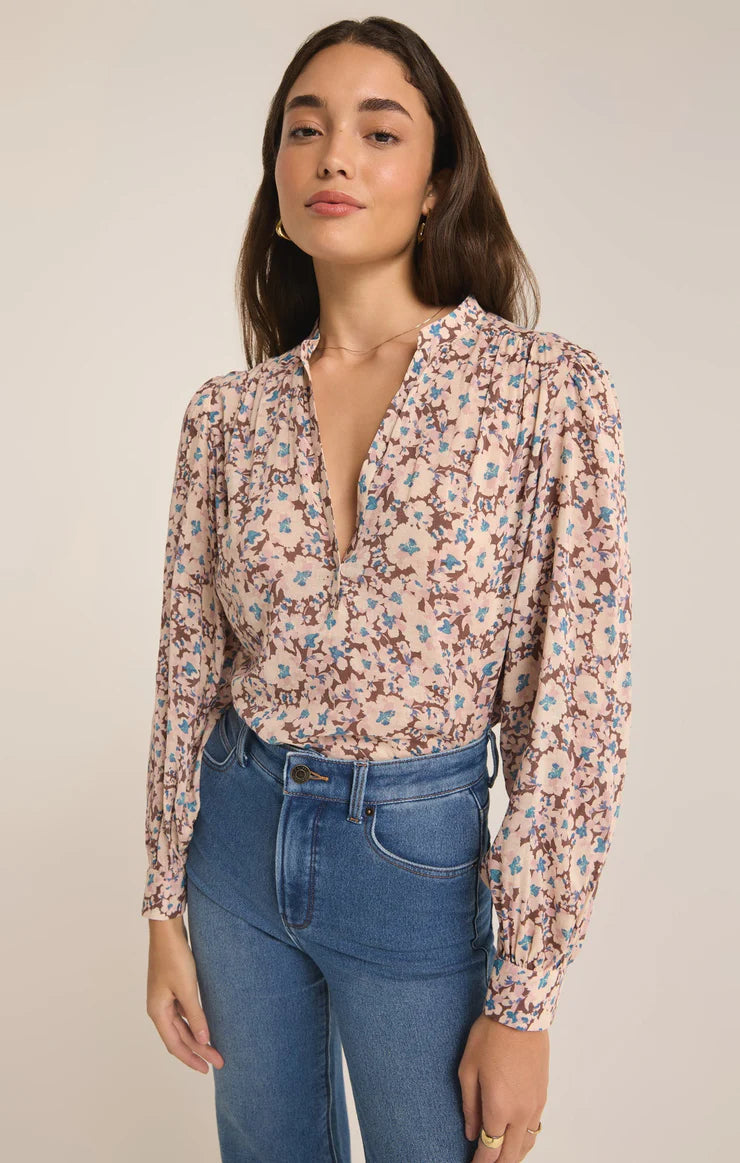 z supply esme la az floral blouse in latte-front