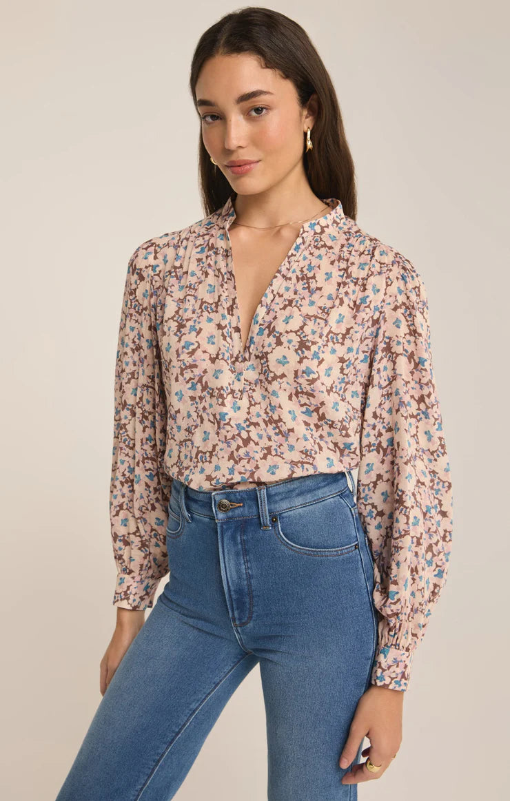 z supply esme la az floral blouse in latte-front