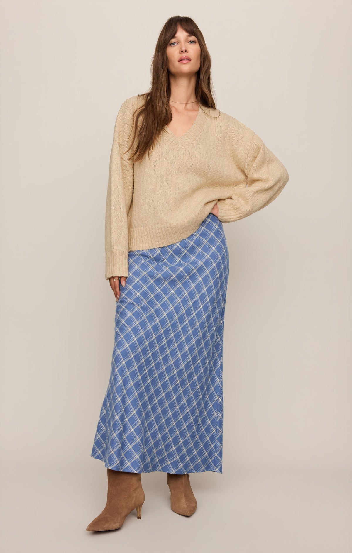 Z SUPPLY Europa Plaid Maxi Skirt  mystic blue 