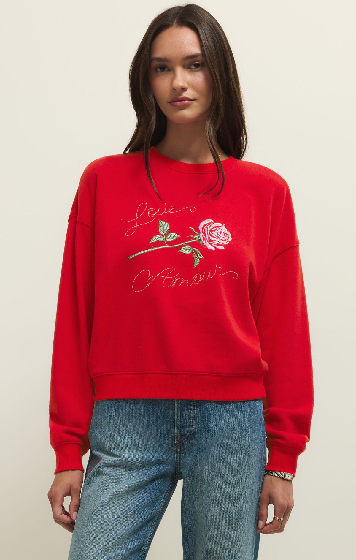 Z SUPPLY First Date Sweatshirt kiss me red