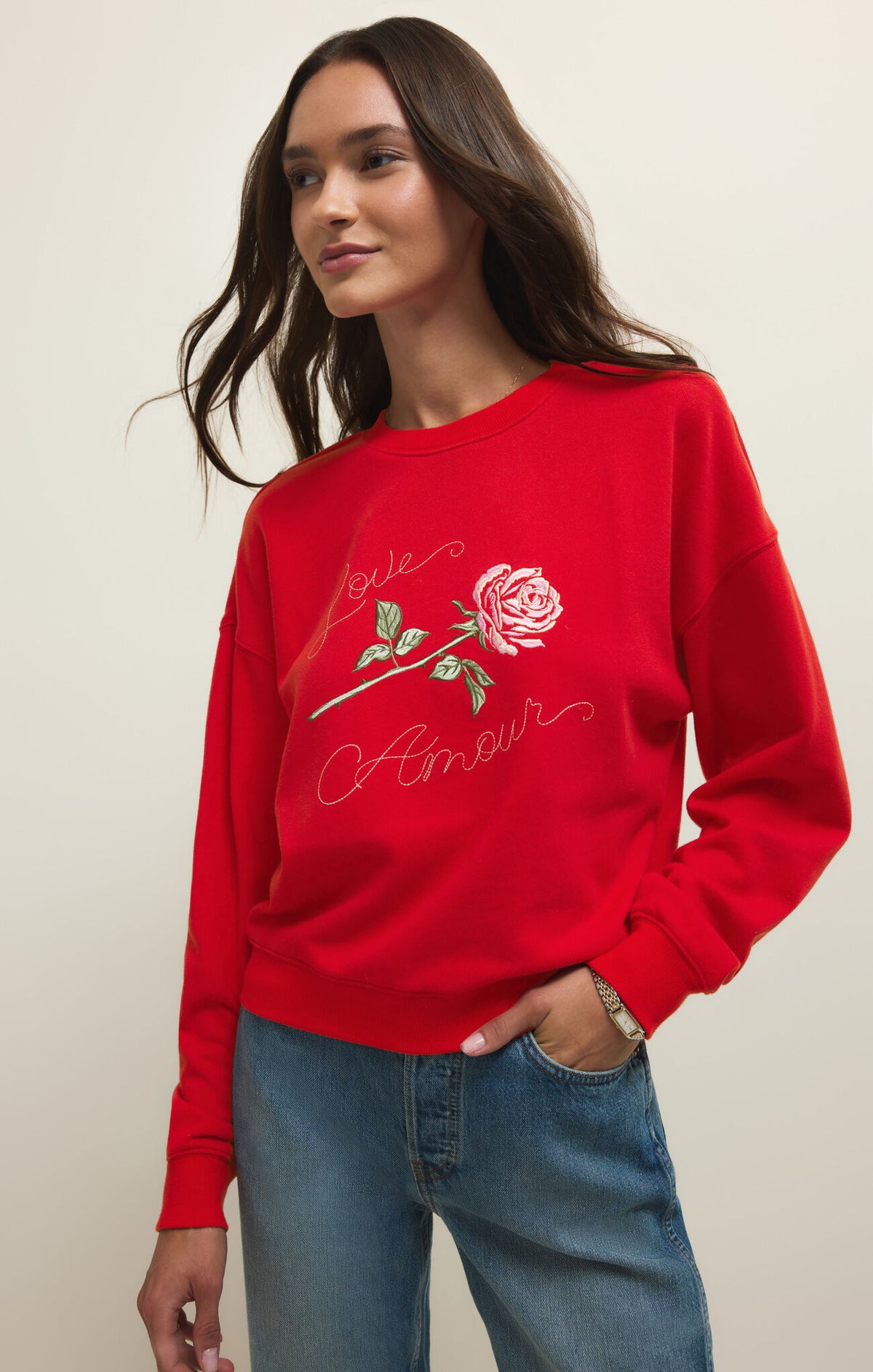 Z SUPPLY First Date Sweatshirt kiss me red