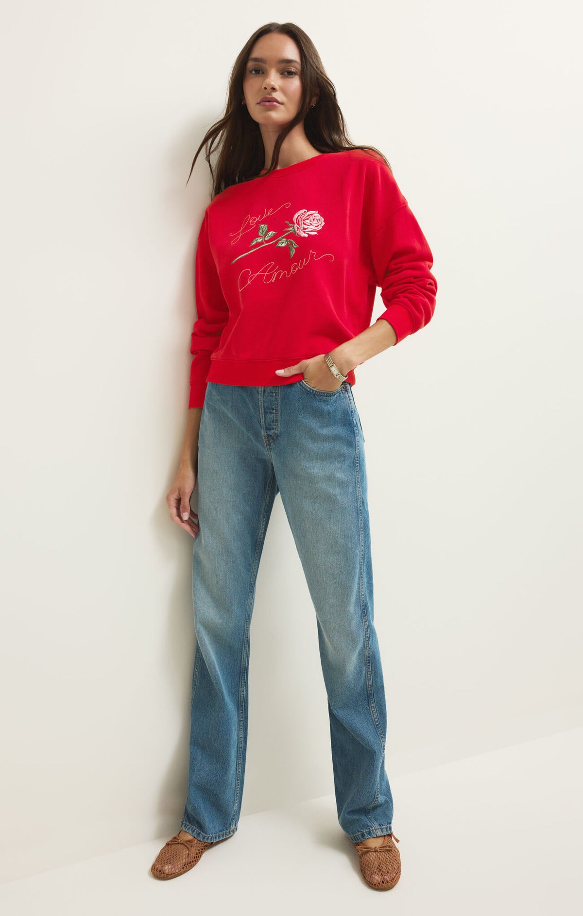 Z SUPPLY First Date Sweatshirt kiss me red