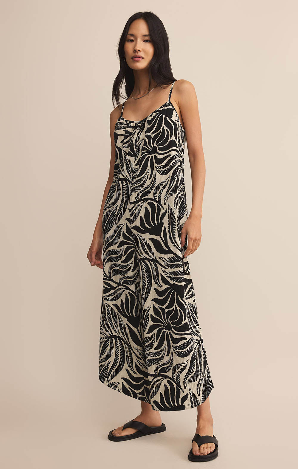 Z SUPPLY Flared Isla Leaf Jumpsuit Black