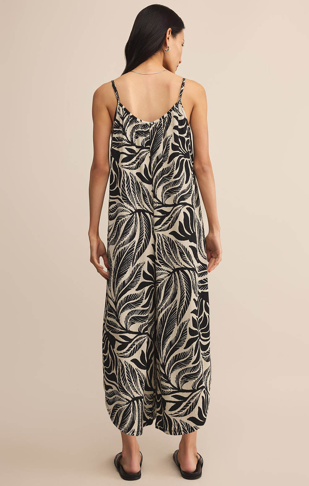 Z SUPPLY Flared Isla Leaf Jumpsuit Black