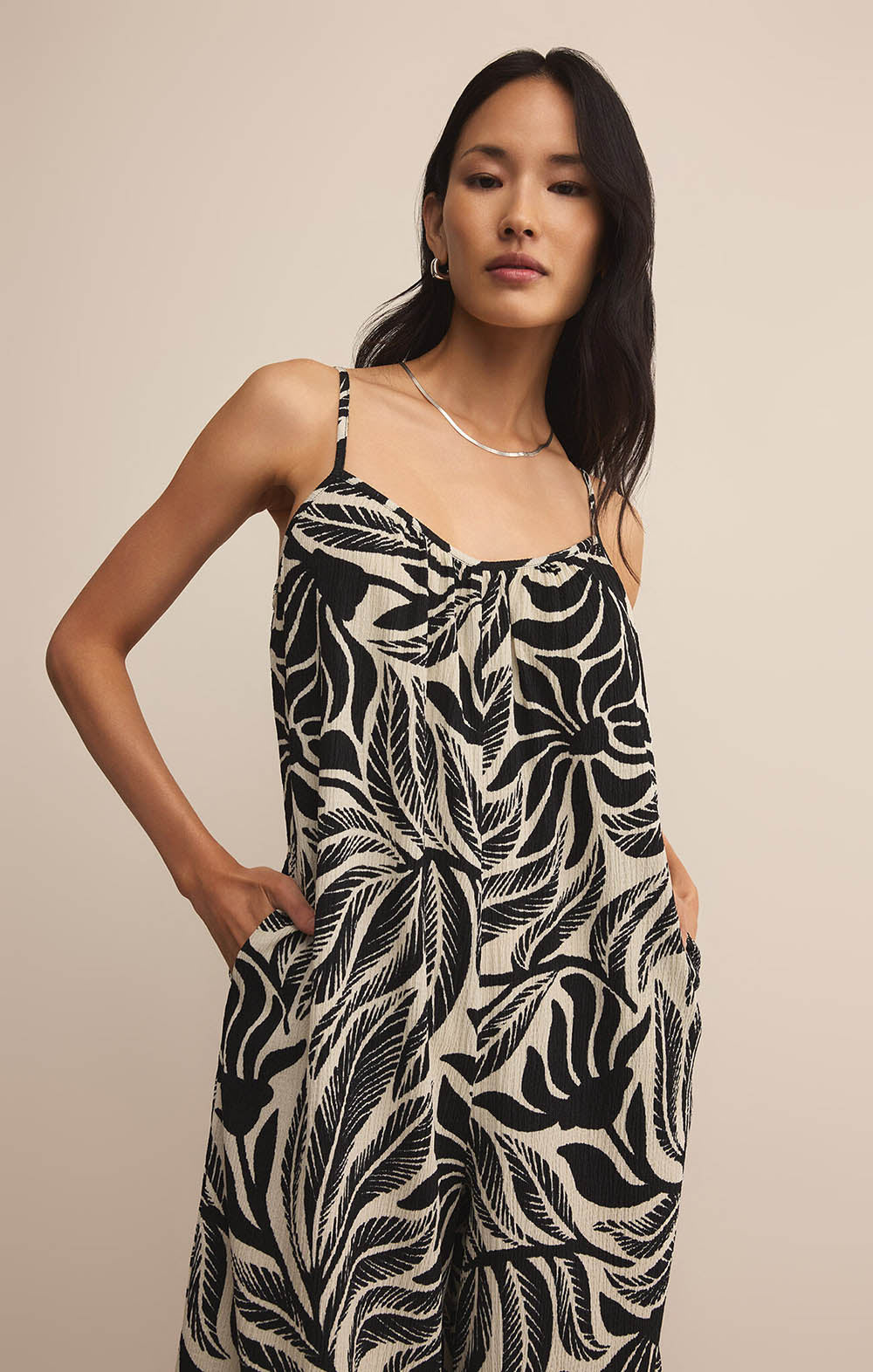 Z SUPPLY Flared Isla Leaf Jumpsuit Black
