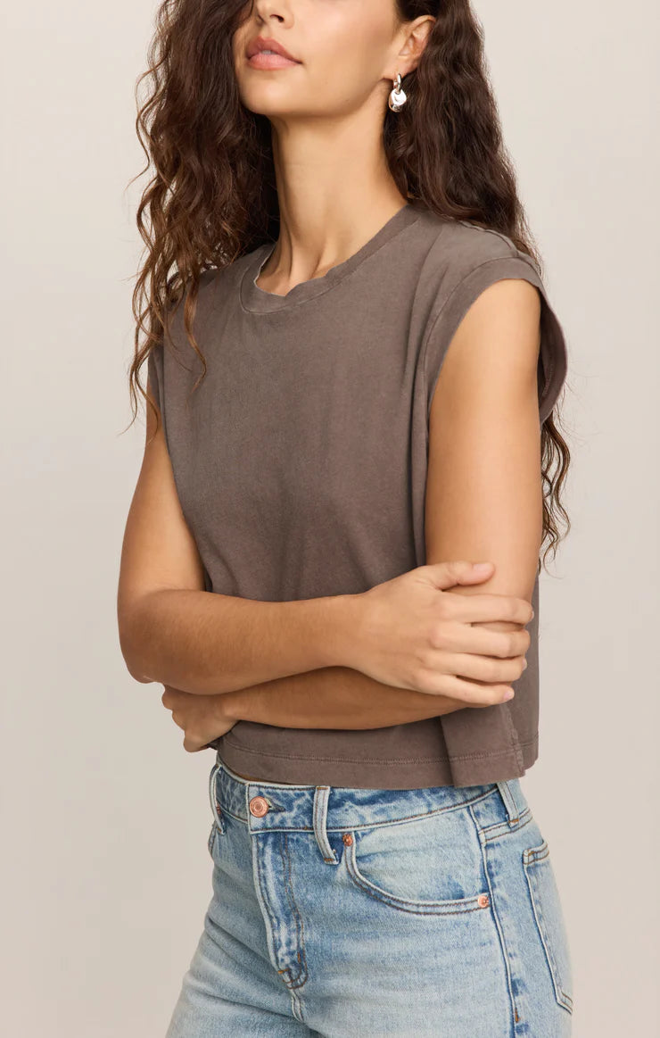 Z SUPPLY Flex Cropped Muscle Tee pebbled coast