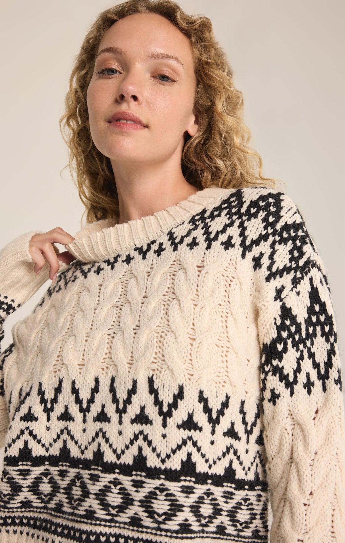 Z SUPPLY Garland Fairisle Sweater in sea salt-front