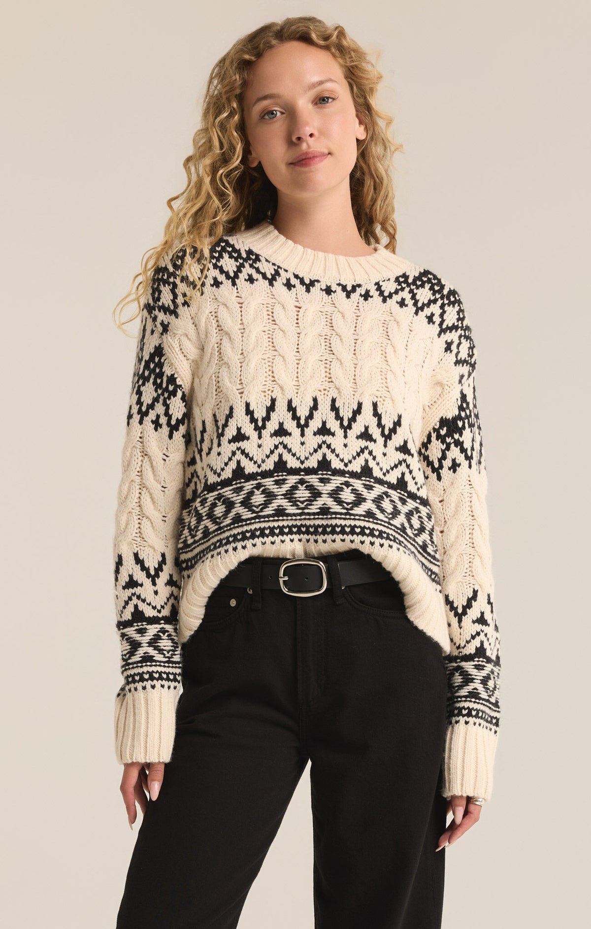 Z SUPPLY Garland Fairisle Sweater in sea salt-front