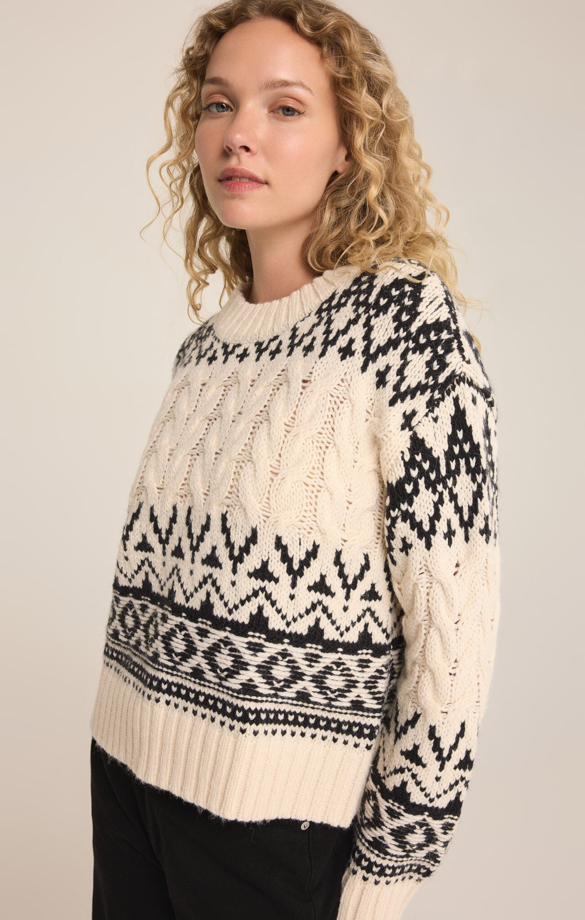 Z SUPPLY Garland Fairisle Sweater in sea salt-side