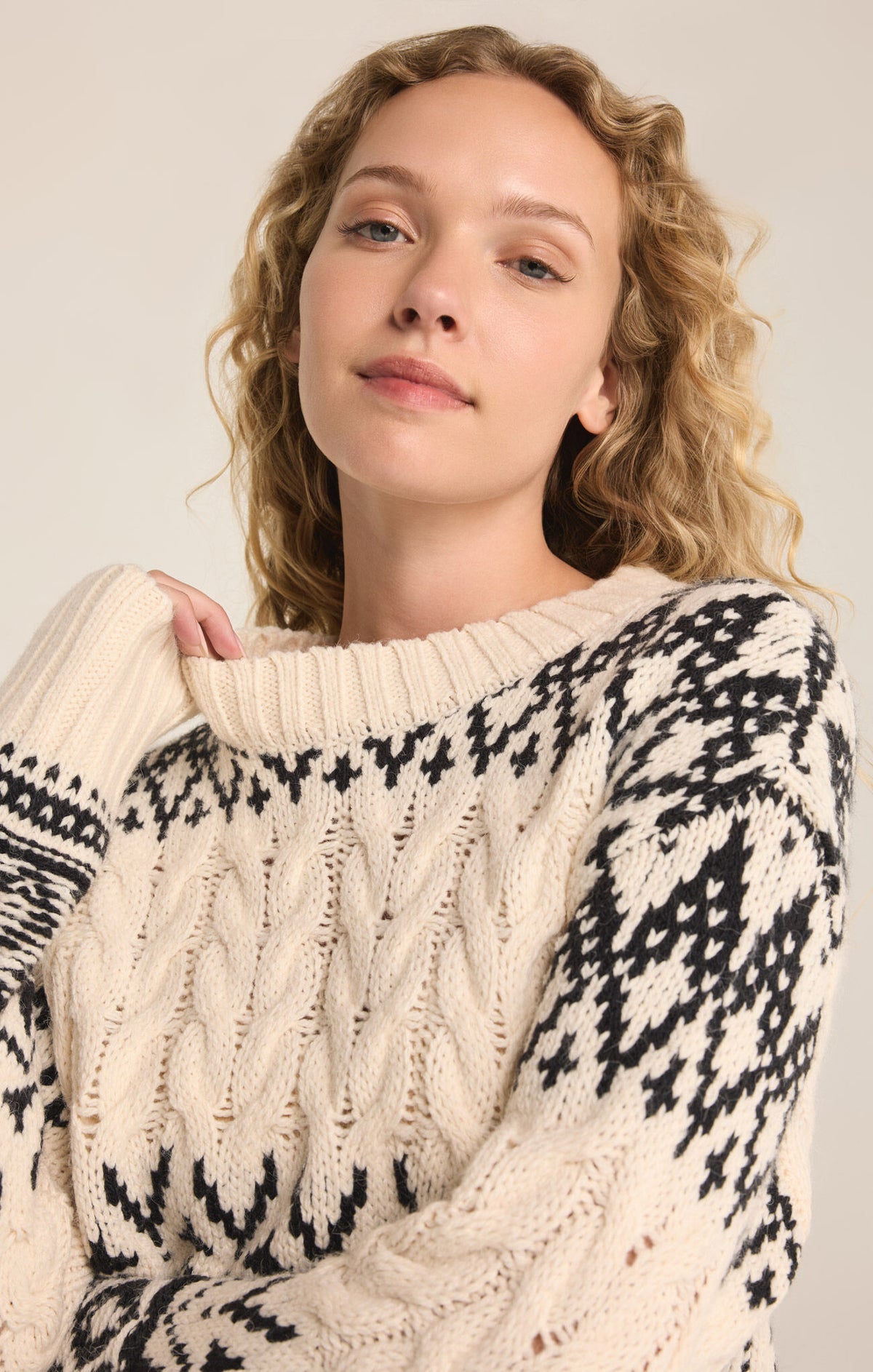 Z SUPPLY Garland Fairisle Sweater in sea salt-front