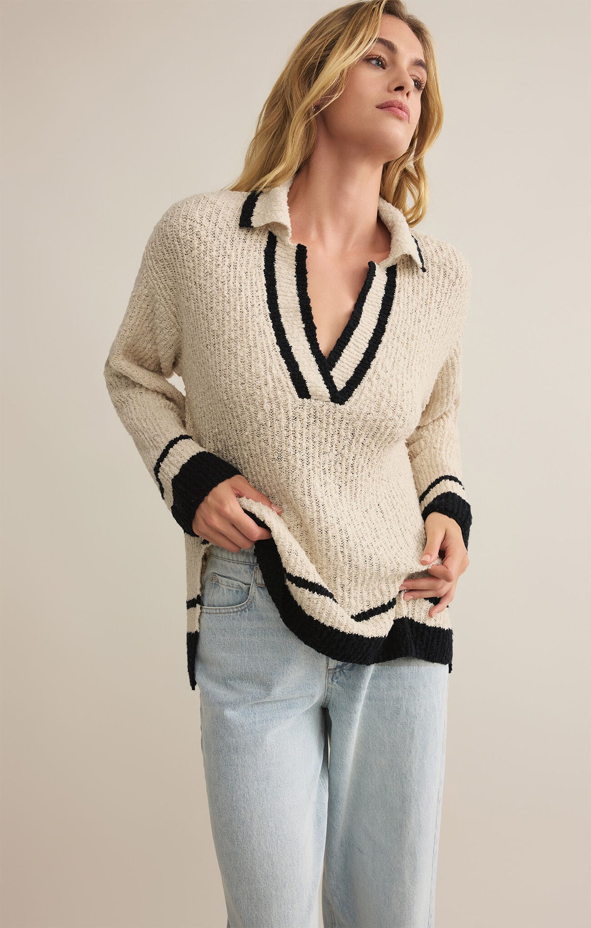 Z SUPPLY Hammond Polo Sweater in natural-front