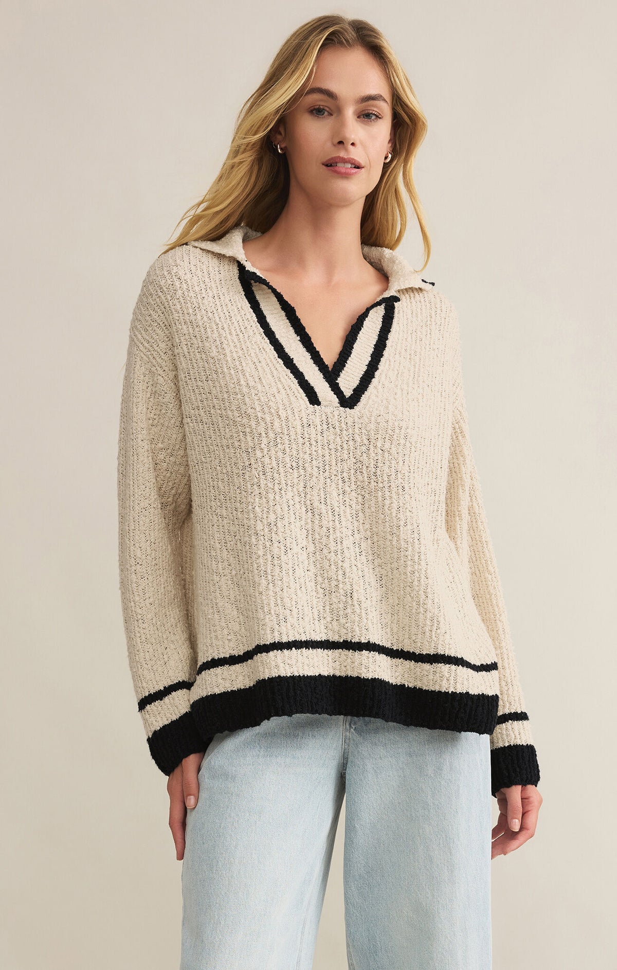 Z SUPPLY Hammond Polo Sweater in natural-front