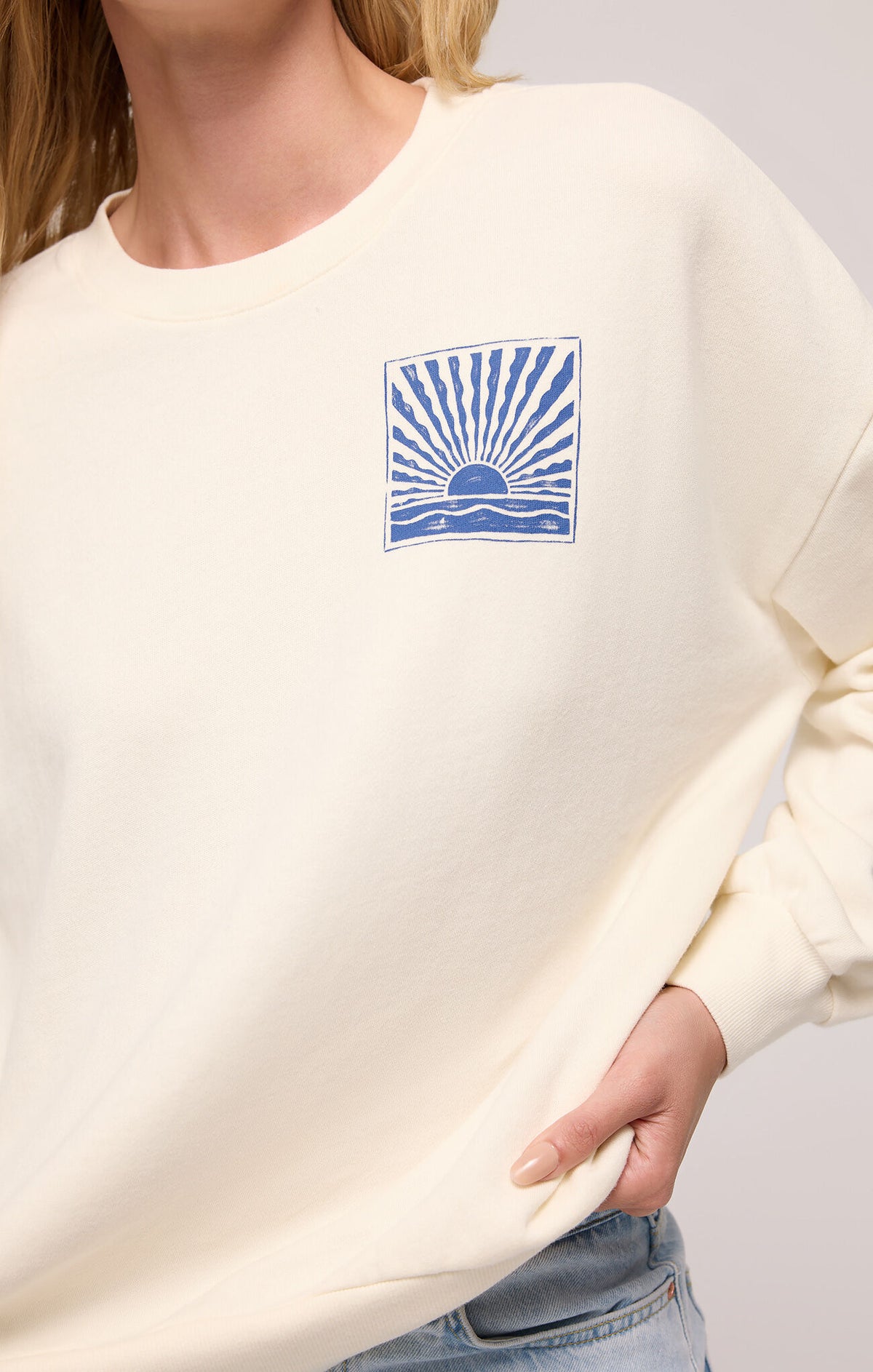 Z SUPPLY Horizon Sunday Sweatshirt in sea salt-front detail