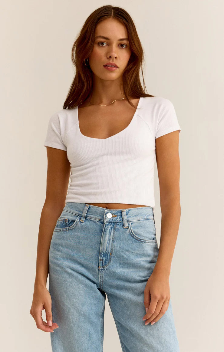 z supply kallen rib cropped tee in white-front