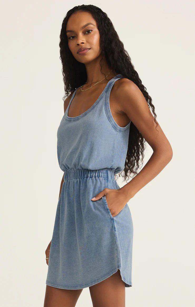 Z SUPPLY Keegan Jersey Denim Mini Dress Medium Indigo