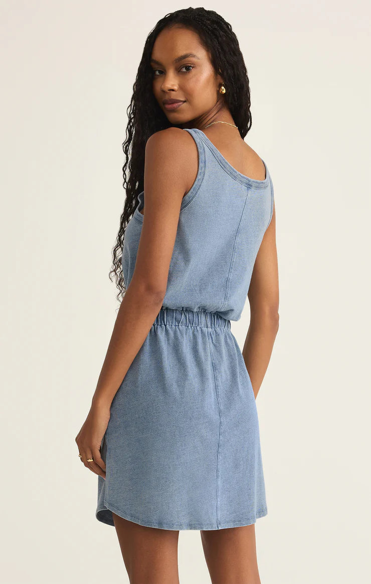 Z SUPPLY Keegan Jersey Denim Mini Dress Medium Indigo