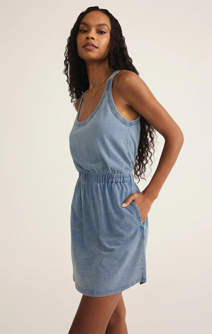 Z SUPPLY Keegan Jersey Denim Mini Dress Medium Indigo