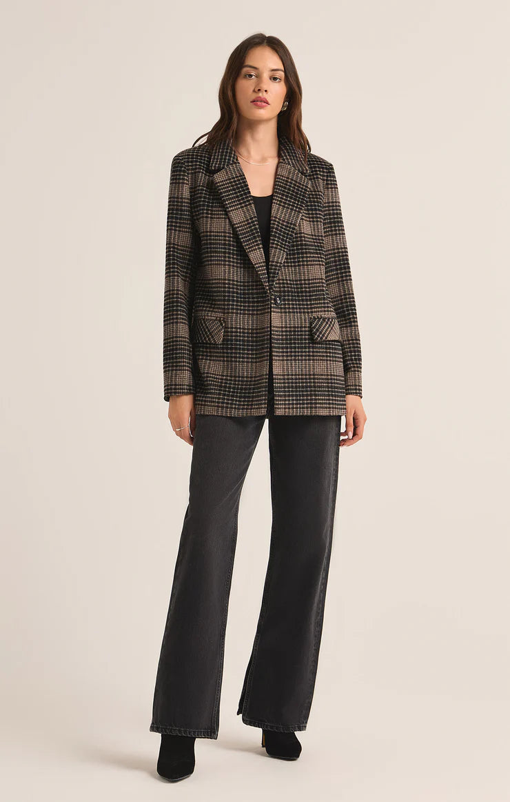 Z SUPPLY Kingston Relaxed Plaid Blazer Latte