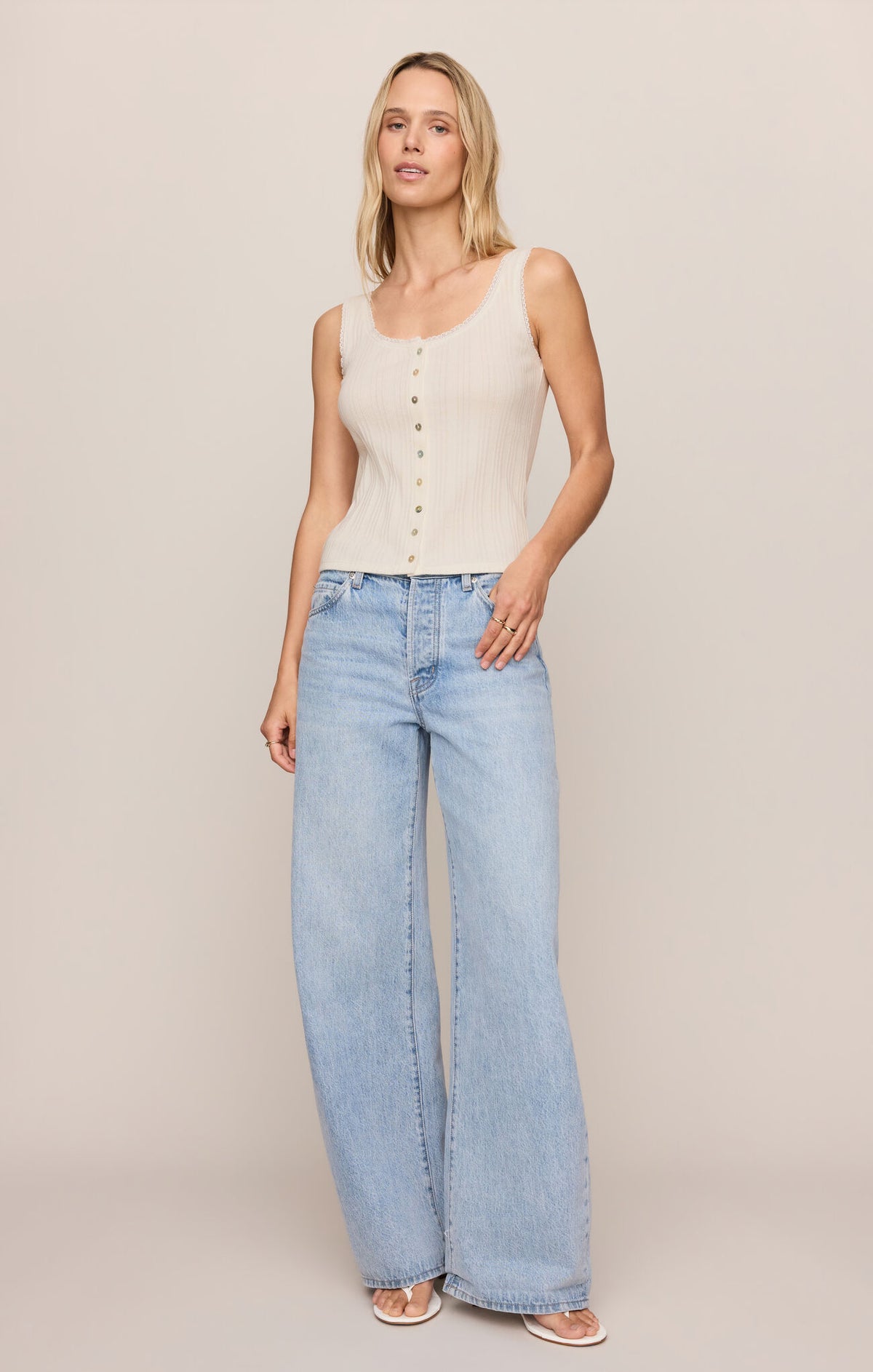 Z SUPPLY Lainey Pointelle Button Front Tank cloud 