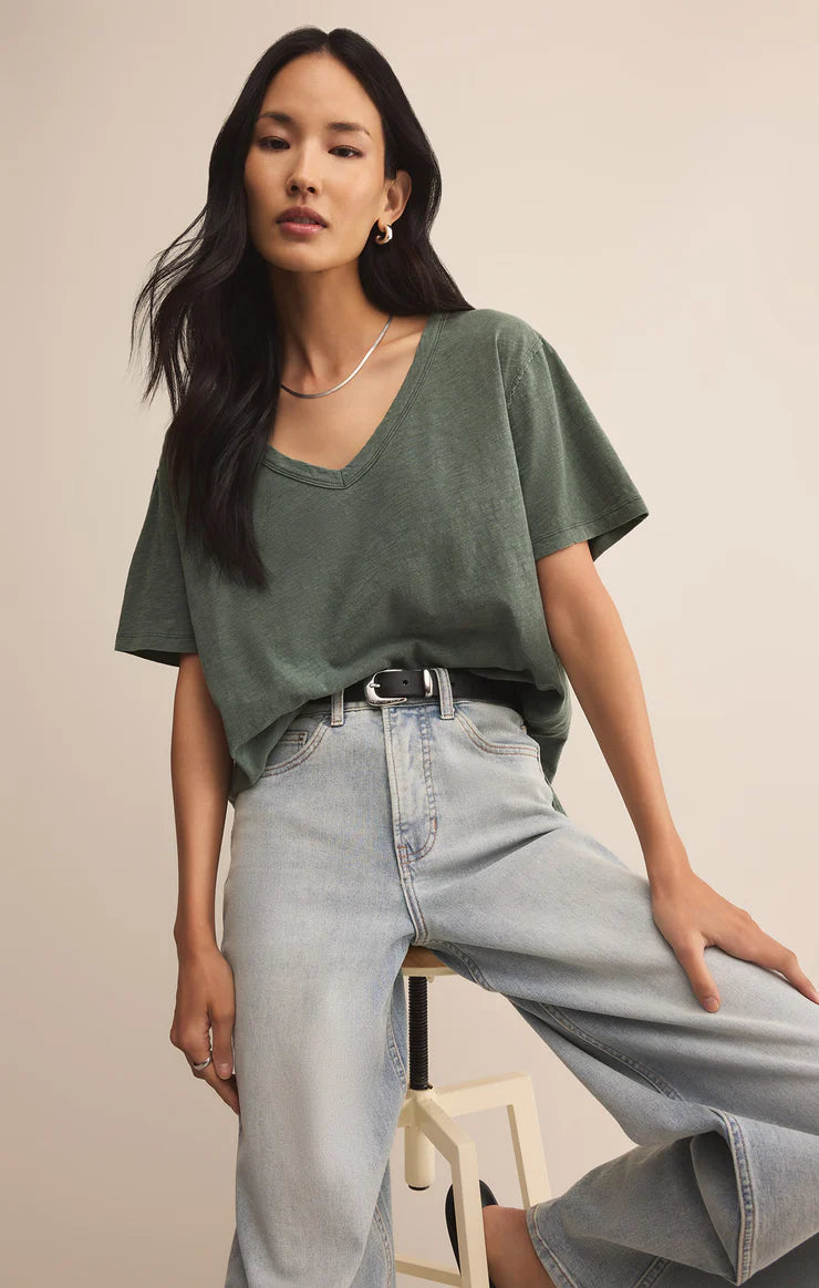 Z SUPPLY Lively Slub V-Neck Tee in hunter green 