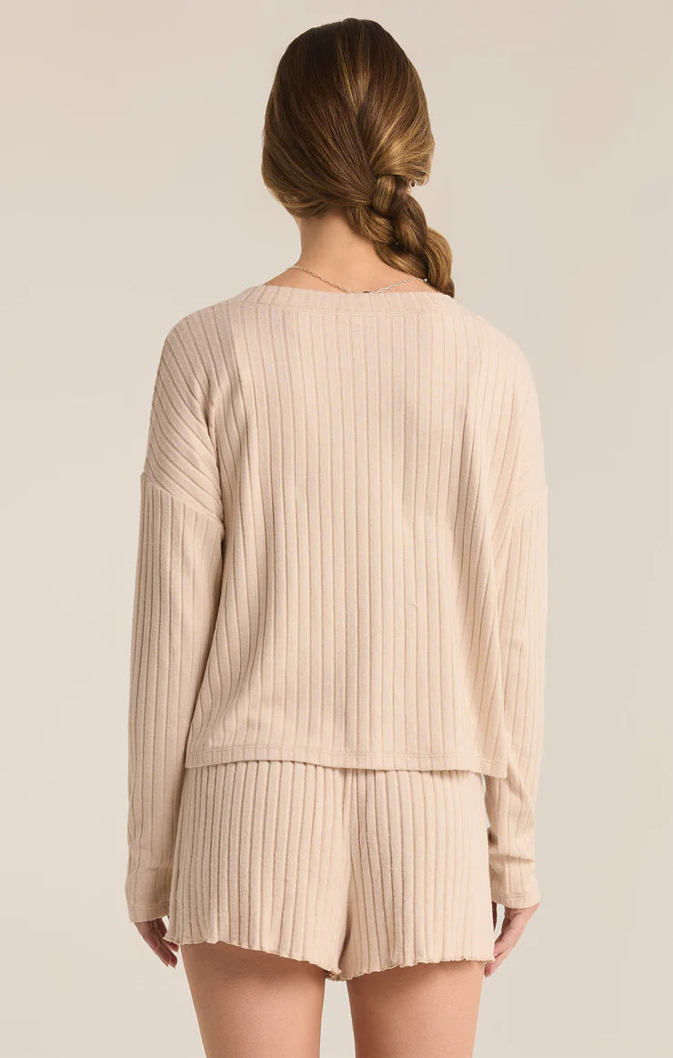 Z SUPPLY Mara Long Sleeve Cardigan Top in oatmeal heather-back