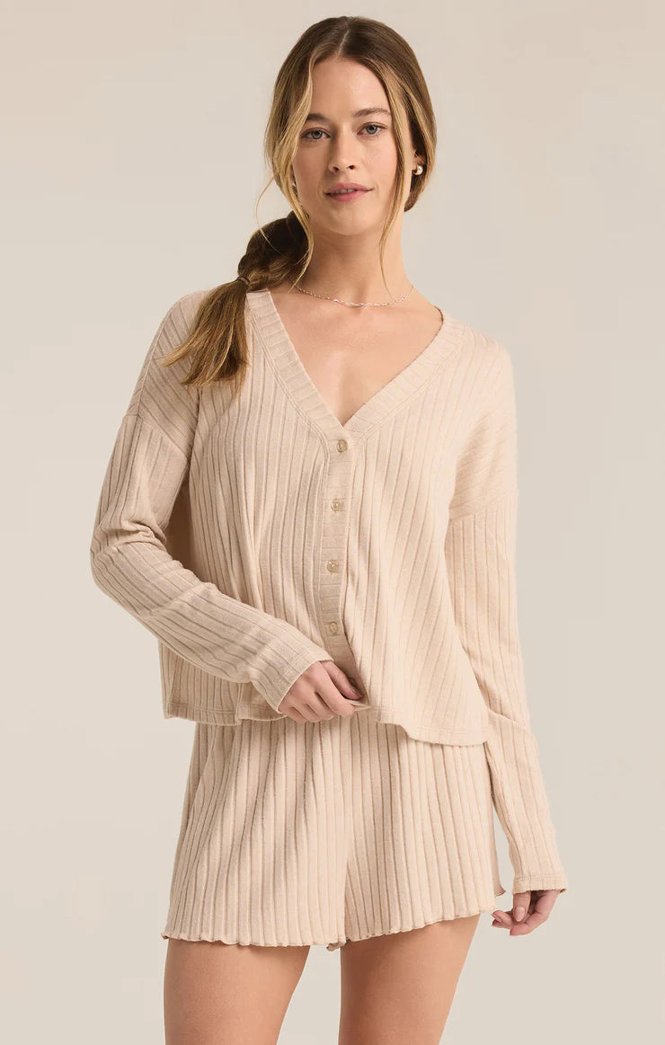 Z SUPPLY Mara Long Sleeve Cardigan Top in oatmeal heather-front