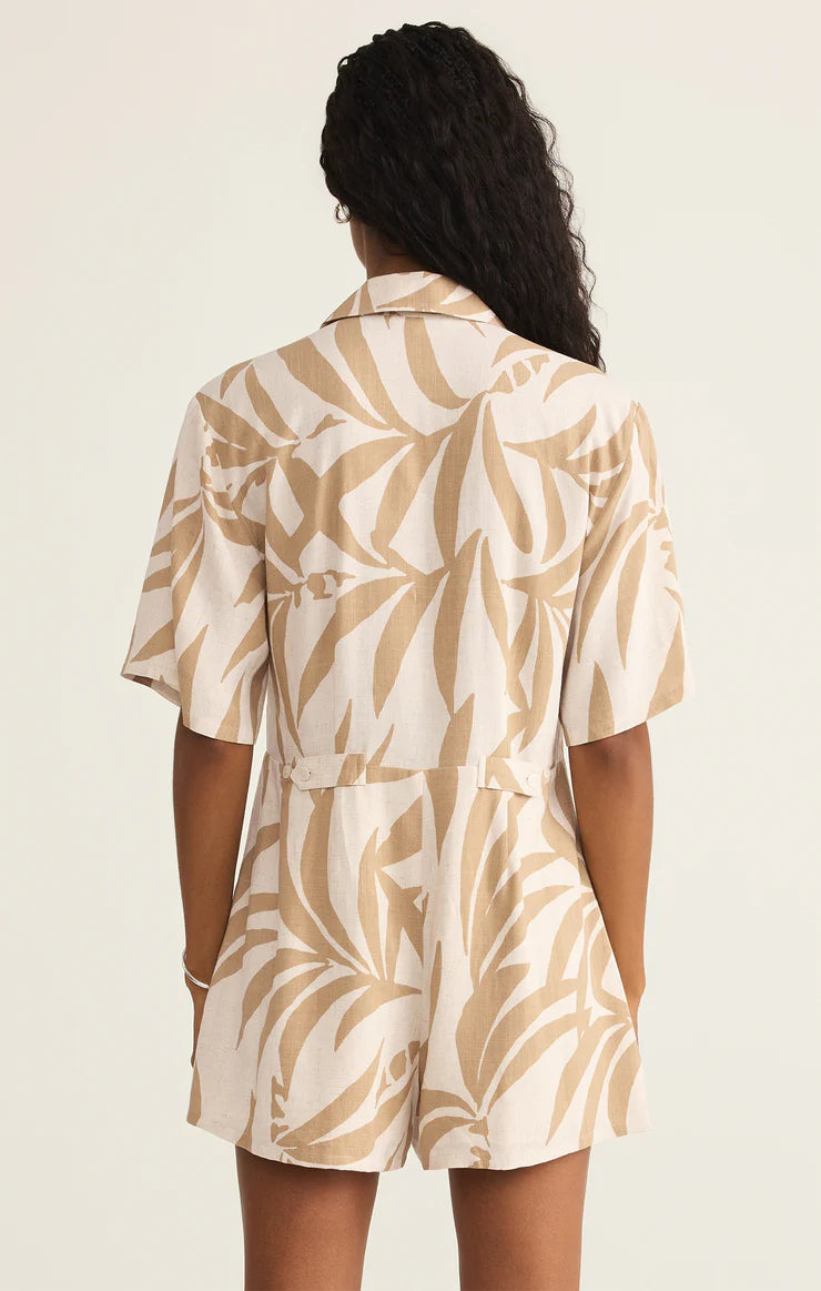 Z SUPPLY Marcel Tropical Palm Romper in santal 